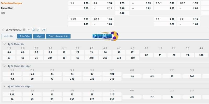 Tỉ lệ kèo trận Tottenham vs Bodo Glimt
