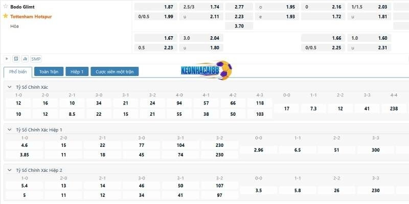 Tỉ lệ kèo trận Bodo Glimt vs Tottenham