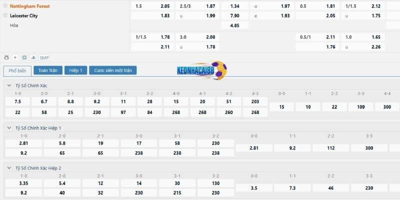 Tỷ lệ kèo trận Nottingham Forest vs Leicester, 20h15 ngày 11/5
