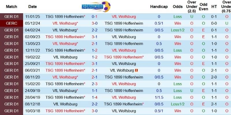 Quá khứ đối đầu giữa Wolfsburg và Hoffenheim