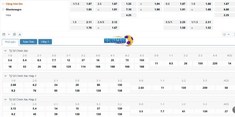 Tỉ lệ kèo trận CH Séc vs Montenegro